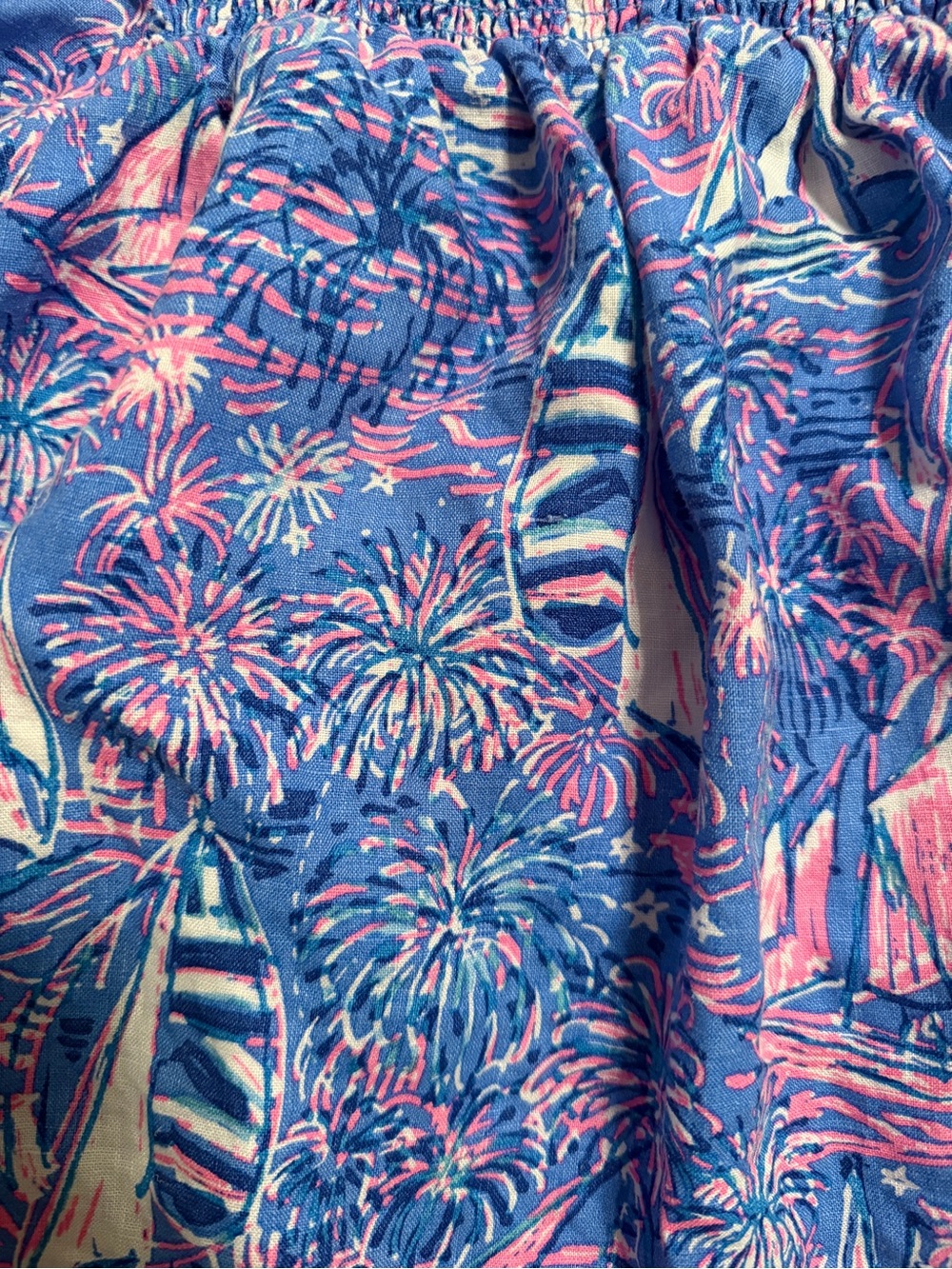 Lilly Pulitzer Blue & Pink Sailboat Smocked Off (or On) Shoulder Top - Picture 3 of 12
